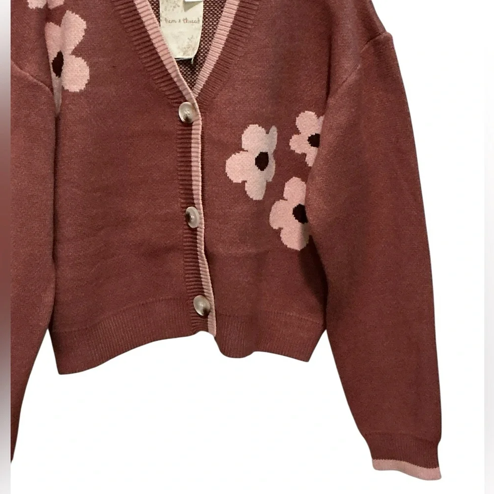HEM & THREAD Flower Boxy Cardigan L 22” p2p Terra Rose $50 Retail NWT - Picture 8 of 13